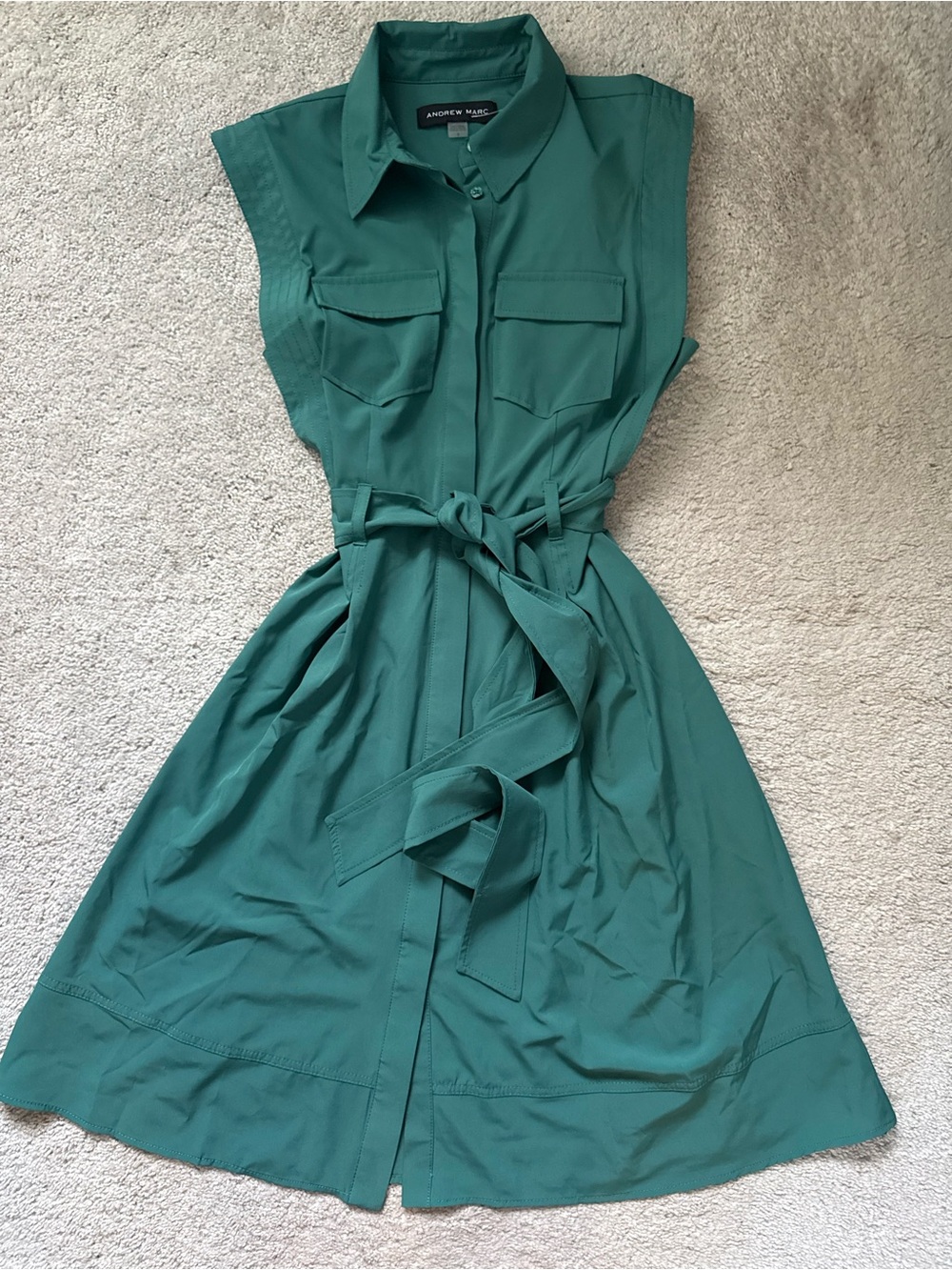 Andrew Marc Teal Shirt Dress with Tie Waist